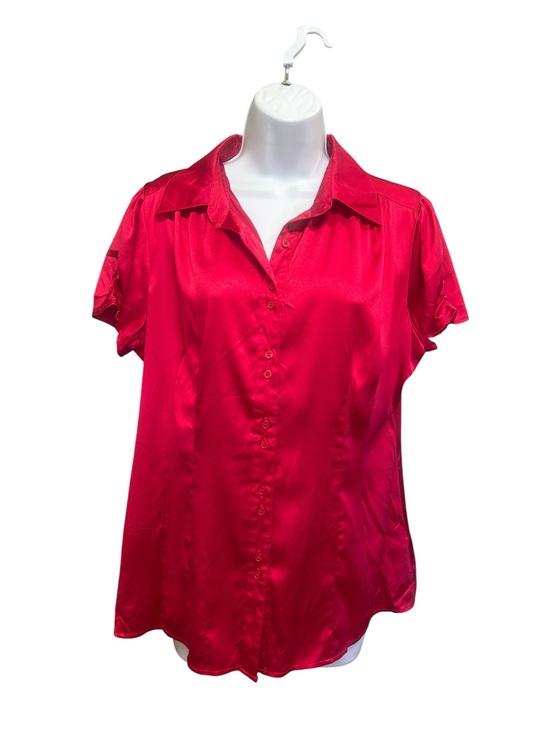 Le Chateau Tops - LE CHATEAU Red Satin Short Sleeve Blouse Silk Blend XL